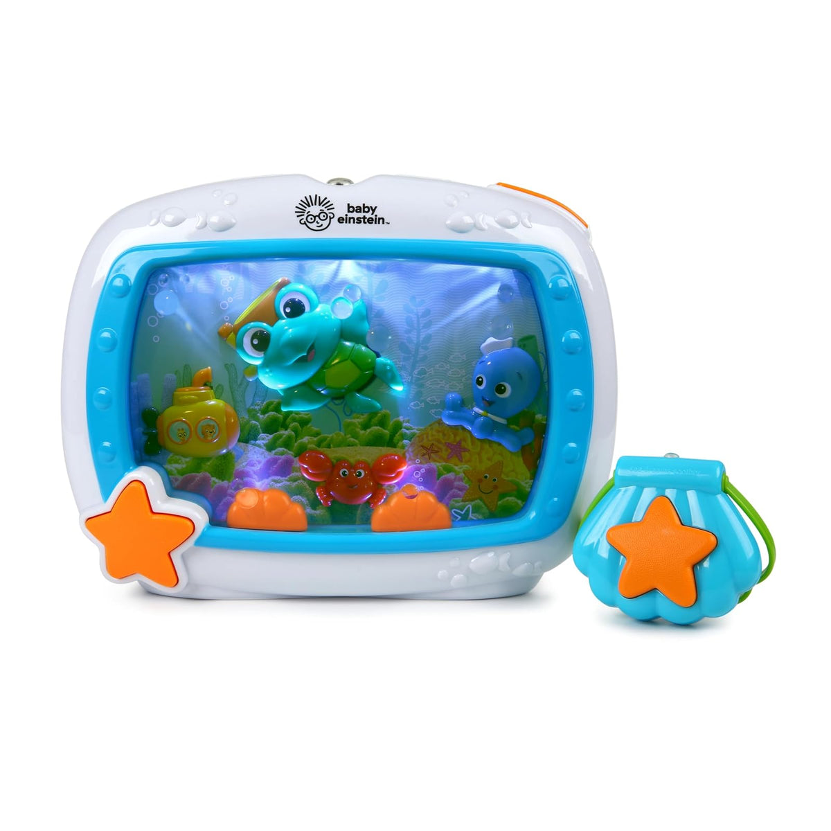 Baby Einstein Sea Dreams Soother - Juguete relajante con melodías y luces suaves para bebé, sonidos del océano, conciliador del sueño, incluye control remoto, fácil de sujetar a la cuna, a partir de 0 meses (Azul)