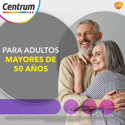 Centrum Multivitamínico Silver +50 con Magnesio, Vitamina C, Calcio, Potasio y Zinc, 100 Tabletas