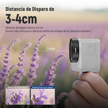 NEEWER Lente Macro Compatible con dji Osmo Action 5 Pro/4 Cámara Acción, Aumento 2X, 2 Elementos en 1 Grupo, Distancia Focal 3-4 cm, Accesorio para Fotografía de Cerca, No Resistente al Agua, LS-68