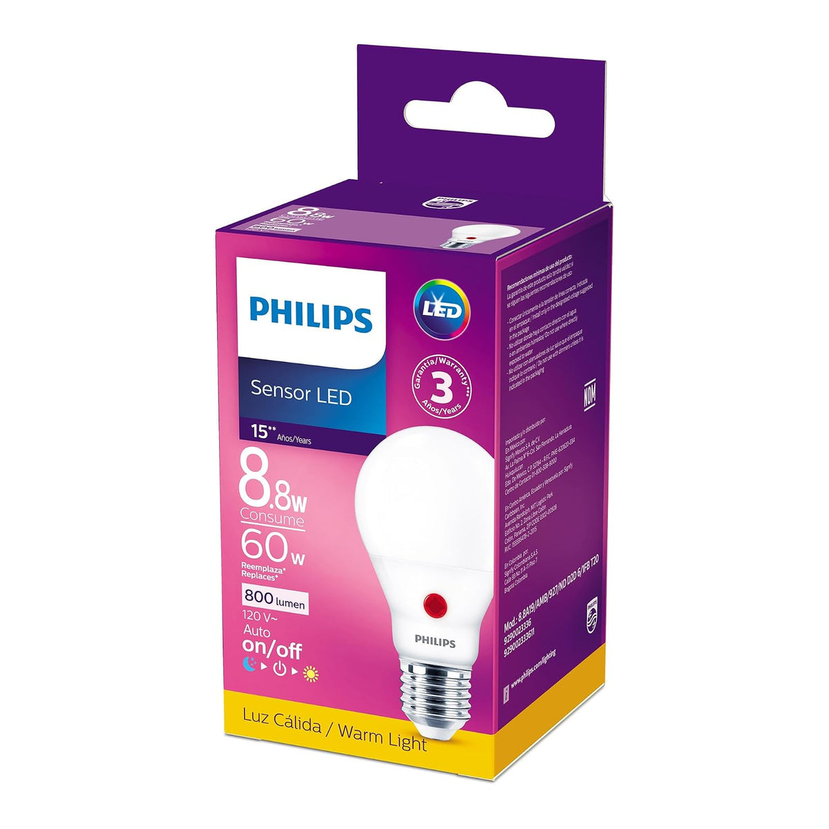 Philips LED Foco A19 luz cálida - Sensor de luz natural