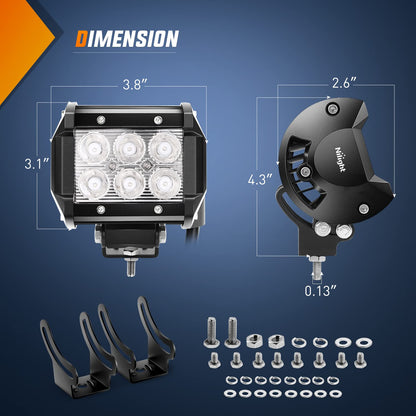 Nilight - Luz LED de 4 pulgadas, luz antiniebla de conducción con puntos azules, 2 unidades de 18 W, pesca todoterreno, caza, señal de seguridad de emergencia, luces de caza para UTV Pick-up Van Boat