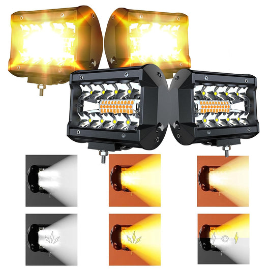 Ciascy Cia-YY-4P18WBS-BT Paquete de 4 Barras de Luz LED de 4 Pulgadas Blanco/Ámbar, Triple Fila, 6 Modos Estroboscópicos, para SUV/ATV/UTV/Camioneta