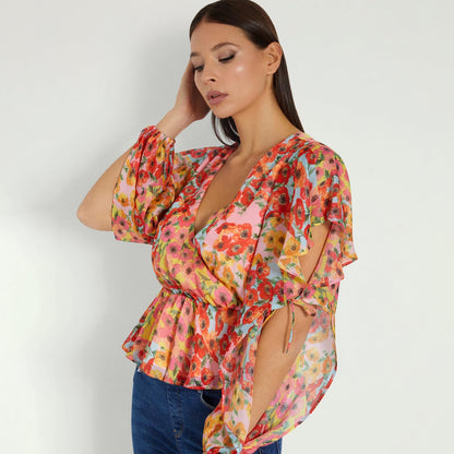 LS SASKIKA DRAPY TOP GUESS, MULTICOLOR, XL
