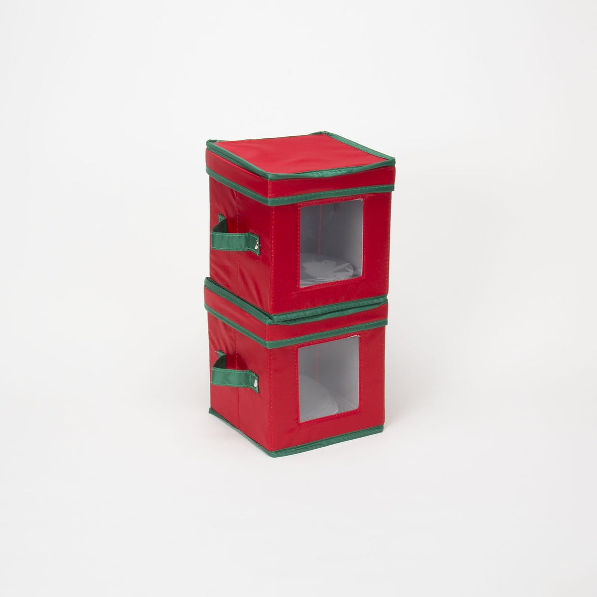 Household Essentials Holiday Dinnerware Storage Chest for Saucers, Red with Green Trim