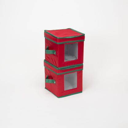 Household Essentials Holiday Dinnerware Storage Chest for Saucers, Red with Green Trim