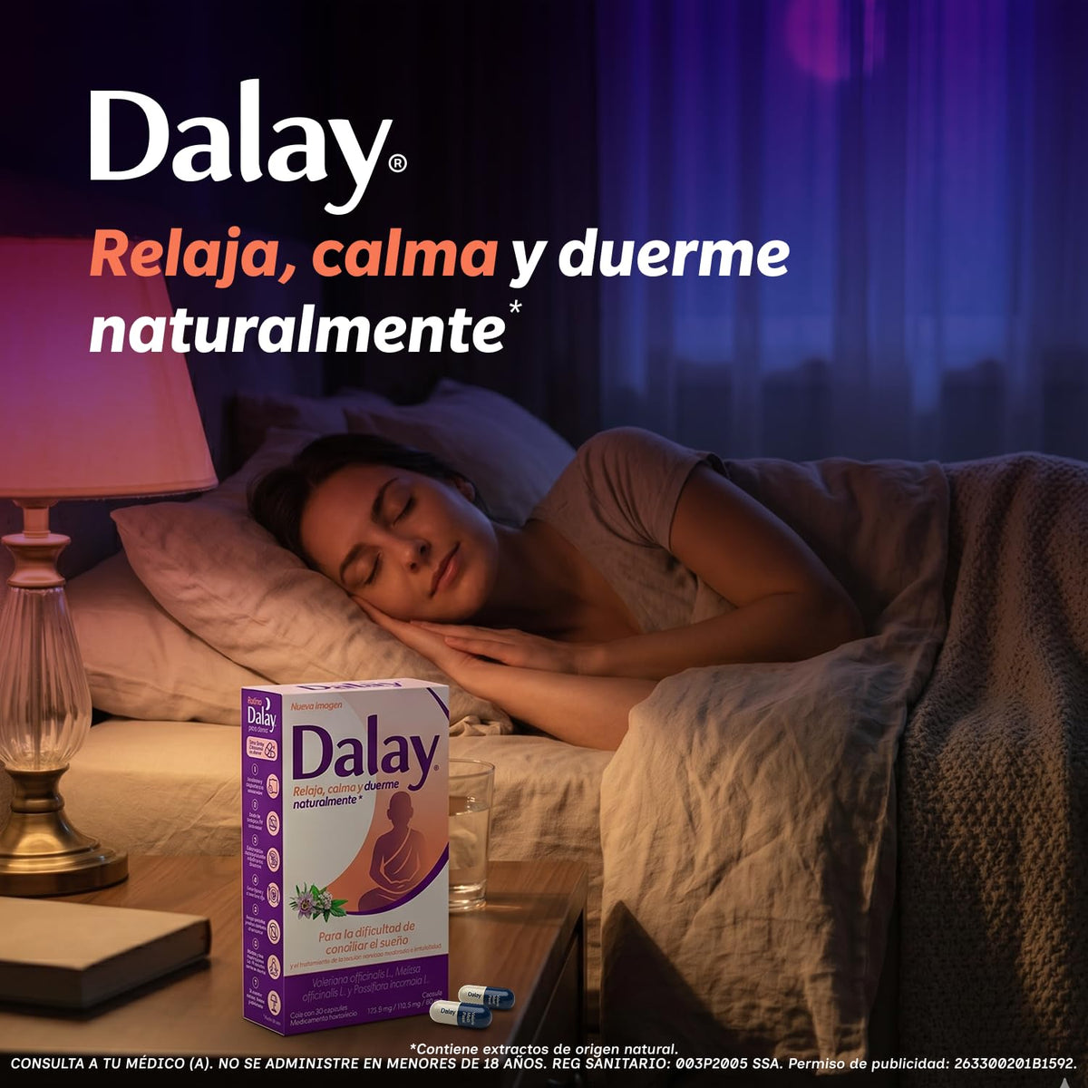 DALAY Tratamiento para el Manejo de la Tensión, Para el tratamiento de la tensión nerviosa moderada, irritabilidad y dificultad para conciliar el sueño, Envase con 30 cápsulas