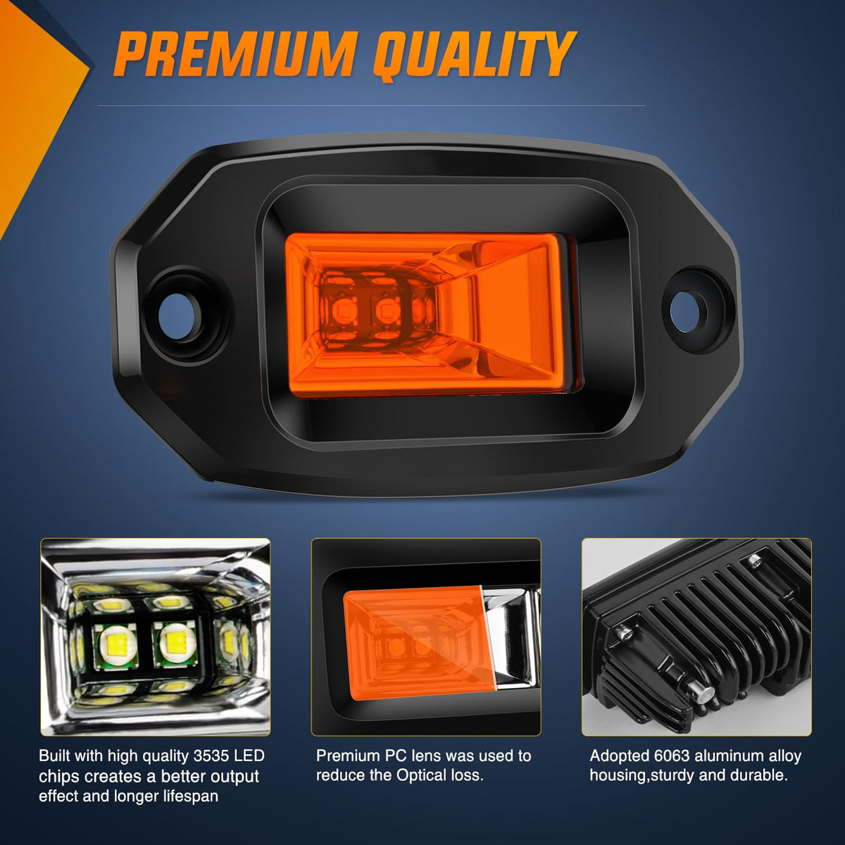 Nilight 2 PCS 20W Flush Mount Amber LED Pods Flood Beam Work Offroad Driving Fog Reverse Backup Lights for Bumper Truck ATV UTV SUV Boat | Luces de marcha atrás para conducción todoterreno, antiniebla, marcha atrás, para parachoques, camiones, ATV, UTV, S