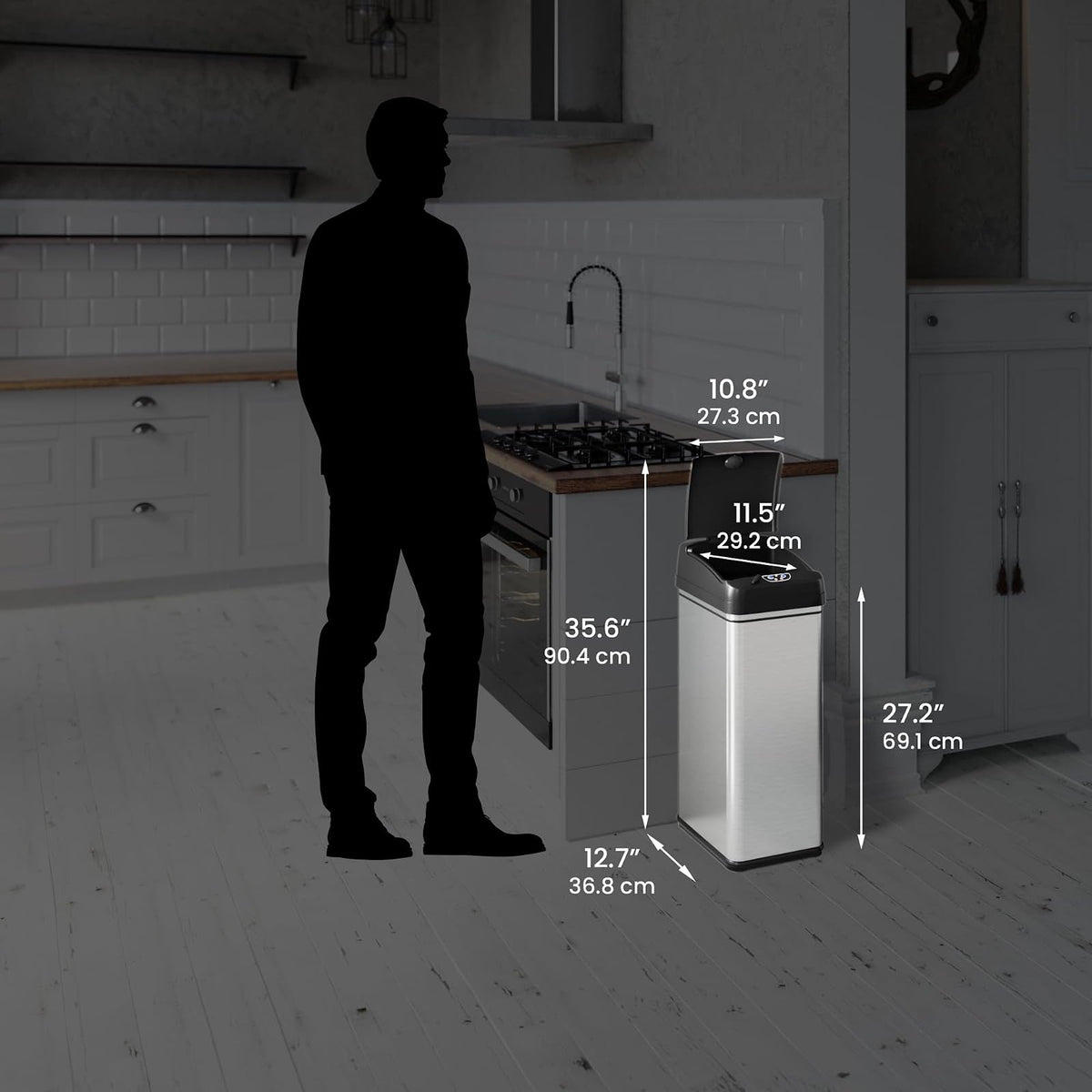 iTouchless - Cubo de reciclaje con sensor de 49.2 l y 9.5 l para cocina y baño, sistema de control de olores, 13, acero inoxidable (juego de 2), 2 unidades