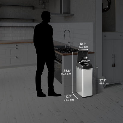 iTouchless - Cubo de reciclaje con sensor de 49.2 l y 9.5 l para cocina y baño, sistema de control de olores, 13, acero inoxidable (juego de 2), 2 unidades