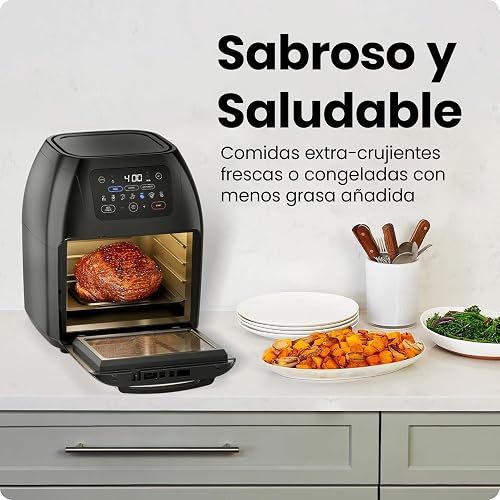 Chefman - Freidora digital multifuncional + asador, deshidratador, horno de convección, 17 preselecciones en pantalla táctil para freír, asar, deshidratar y hornear accesorios incluidos, L 10L, negro