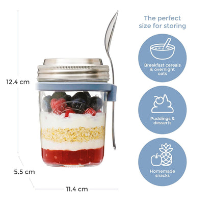 KILNER | Tarro para Desayuno 300 ml (0.3 L), Frasco de Vidrio con Tapa, Ideal para Avena Overnight, Yogurt y Almacenamiento de Alimentos Vidrio | Reutilizables | Mod. KLN25304