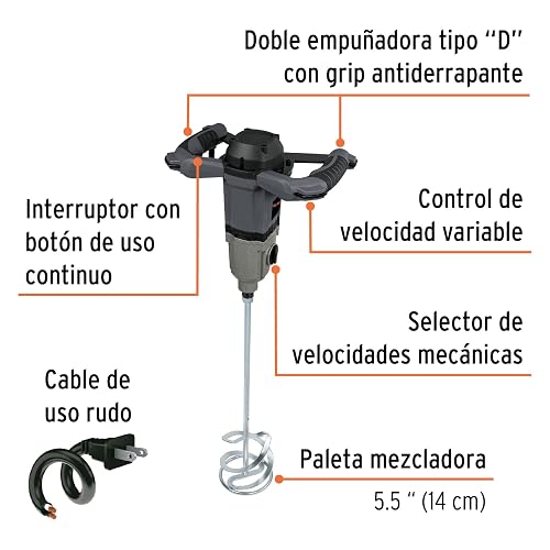 Truper MEZ-150N, Mezcladora eléctrica industrial, velocidad variable, potencia 1500 W