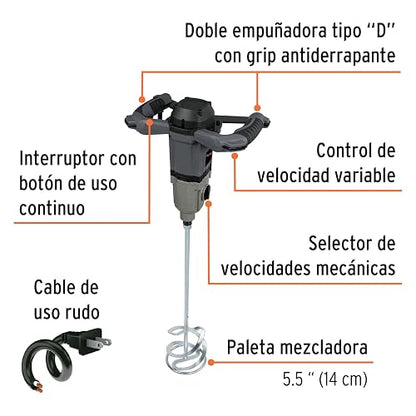 Truper MEZ-150N, Mezcladora eléctrica industrial, velocidad variable, potencia 1500 W