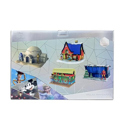 Disney - Villas Navideñas Disney 100 Juego de 4 piezas de Navidad para pueblo mágico, árbol de navidad, villa navideña, Celebra DISNEY 100 MARVEL LUCAS FILMS STAR WARS, edición limitada, exclusiva