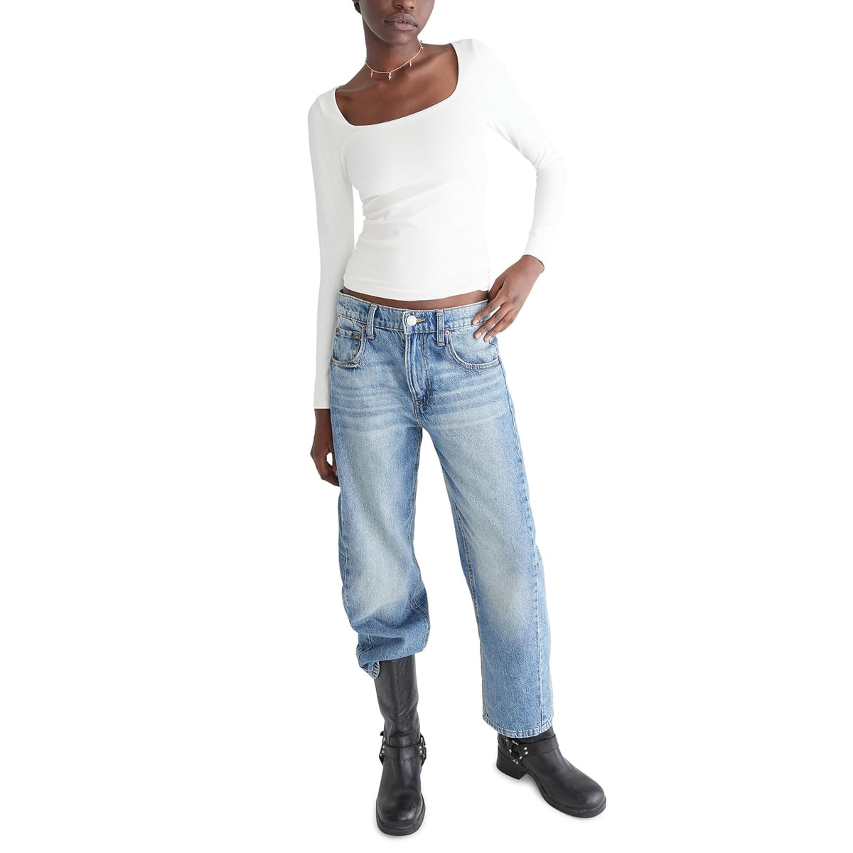 AEROPOSTALE - Playera de Manga Larga con Cuello Cuadrado para Mujer