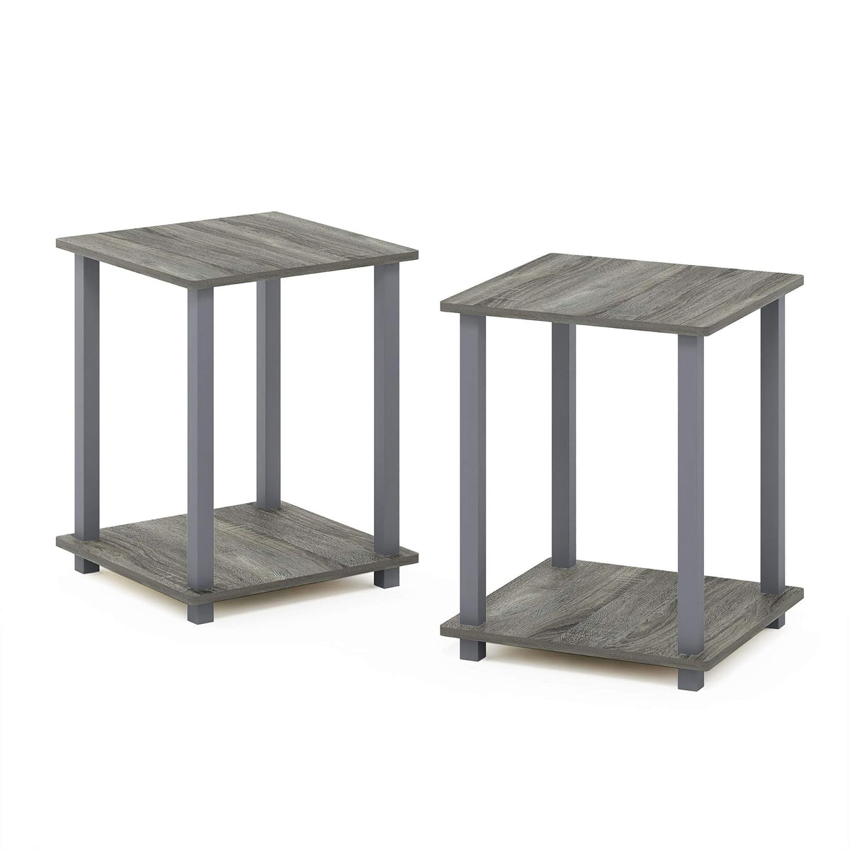 Furinno 12127GYW/GY Simplistic End Table, French Oak Grey, Set of 2 | Mesa auxiliar auxiliar de 2 niveles, compacta, cuadrada, moderna, mesita de noche, mesita de noche, mesita de noche