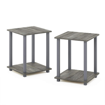 Furinno 12127GYW/GY Simplistic End Table, French Oak Grey, Set of 2 | Mesa auxiliar auxiliar de 2 niveles, compacta, cuadrada, moderna, mesita de noche, mesita de noche, mesita de noche