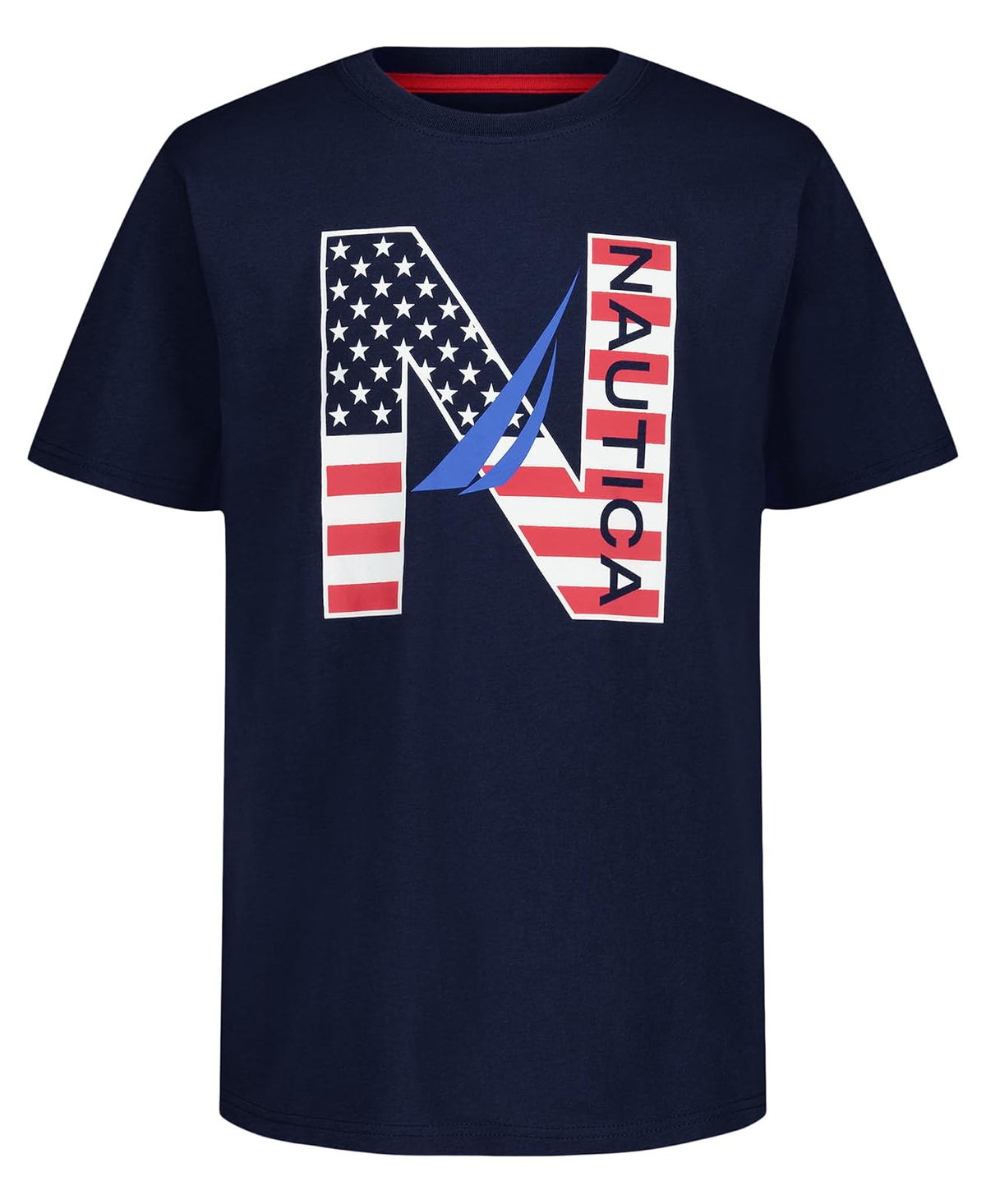 Nautica Playera de Manga Corta con Cuello Redondo para Niño - Plan de bandera N grande - 14-16