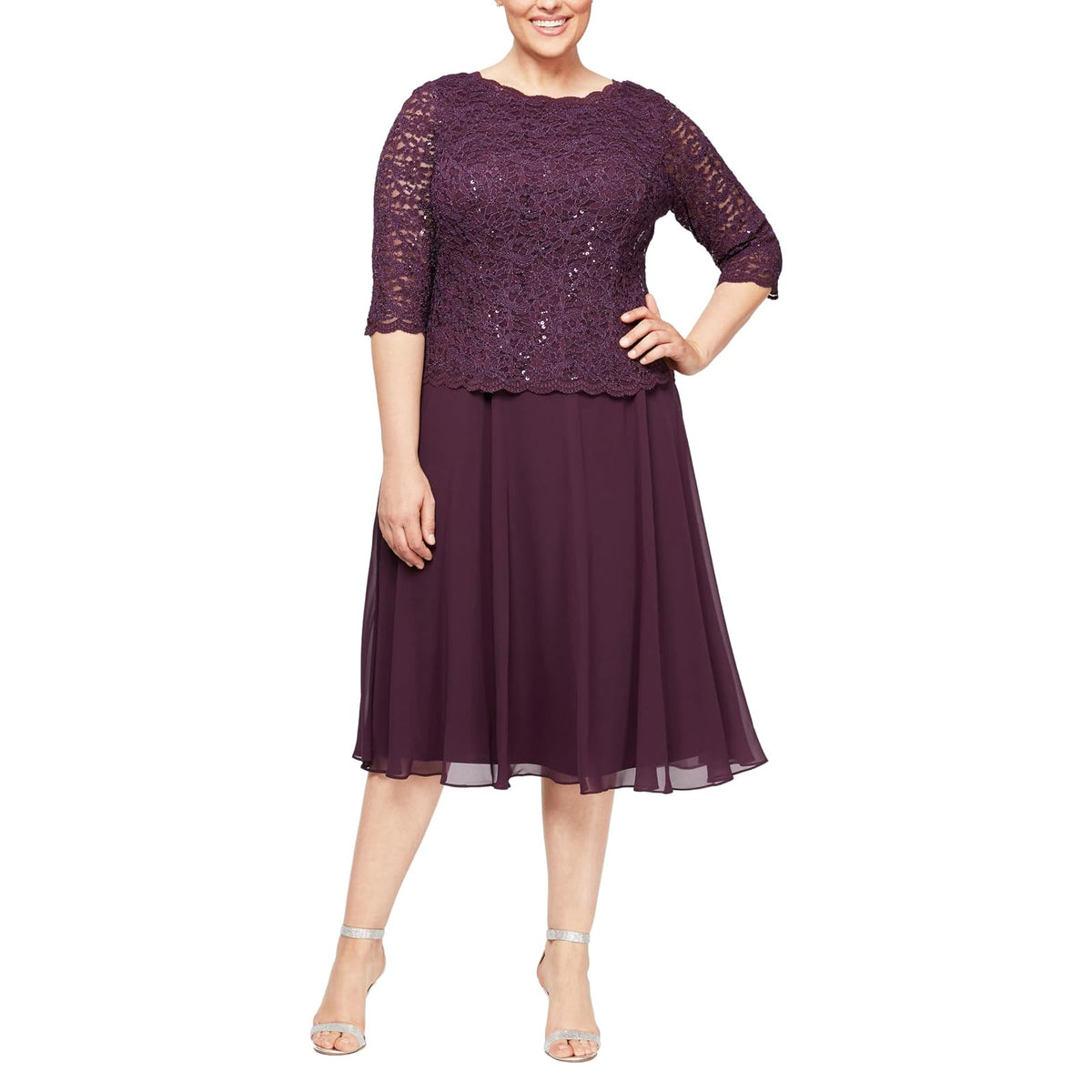 Alex Evenings Vestido Largo de Noche con Lentejuelas y Encaje, Talla Plus Vestido para ocasin Especial para Mujer