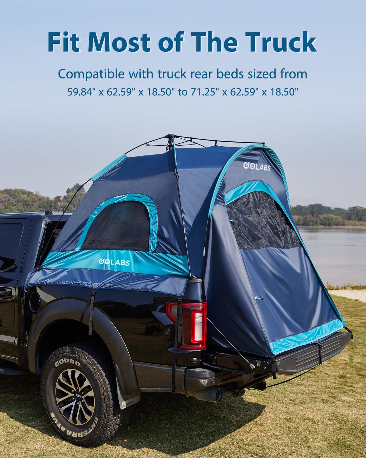 GOLABS Truck Bed Tent for 5-6 Ft Bed, 8-Minute Easy Setup by Pre-Assembled Design, Waterproof PU2000mm, 2-Person Portable with Extra Rainfly Cover for Camping & Outdoor, Includes Storage Bag