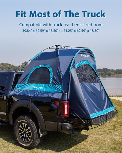 GOLABS Truck Bed Tent for 5-6 Ft Bed, 8-Minute Easy Setup by Pre-Assembled Design, Waterproof PU2000mm, 2-Person Portable with Extra Rainfly Cover for Camping & Outdoor, Includes Storage Bag