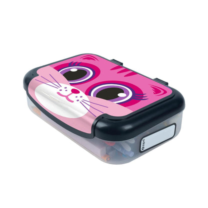 ZIPIT - Caja de lápices de plástico reciclado para niñas, estuche de gran capacidad para la escuela, caja organizadora de papelería duradera, gatito rosa