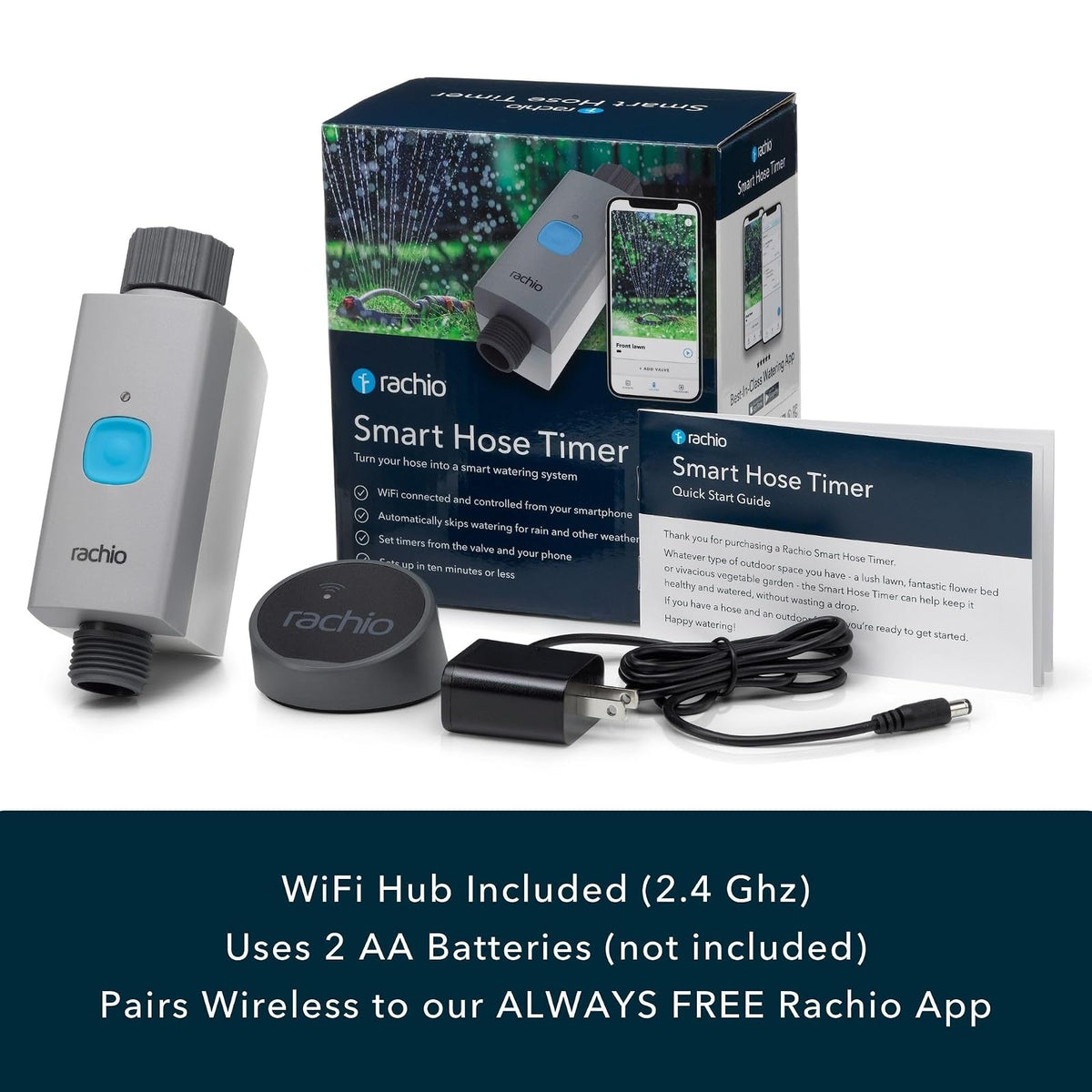 Rachio - Temporizador inteligente de manguera con cubo WiFi para riego al aire libre | Fácil instalación del grifo, automatiza los horarios de agua y rociadores para cuidado del césped, jardín y patio