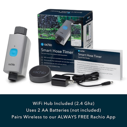 Rachio - Temporizador inteligente de manguera con cubo WiFi para riego al aire libre | Fácil instalación del grifo, automatiza los horarios de agua y rociadores para cuidado del césped, jardín y patio