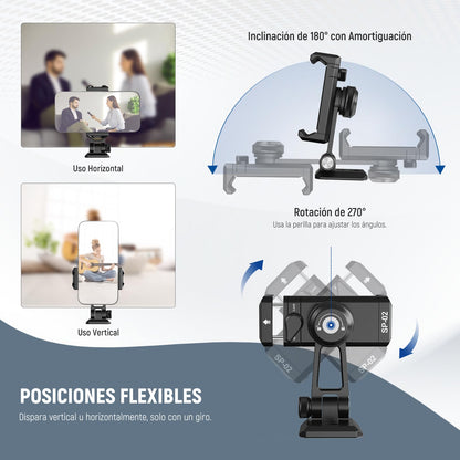 NEEWER SP-02 Típode Móvil Montaje Adaptador con Placa Liberación Rápida Arca Zapata Fría 360° Rotación 180° Tilt Paño Limpieza, Soporte Plegable Compatible con iPhone Android Samsung para Grabación