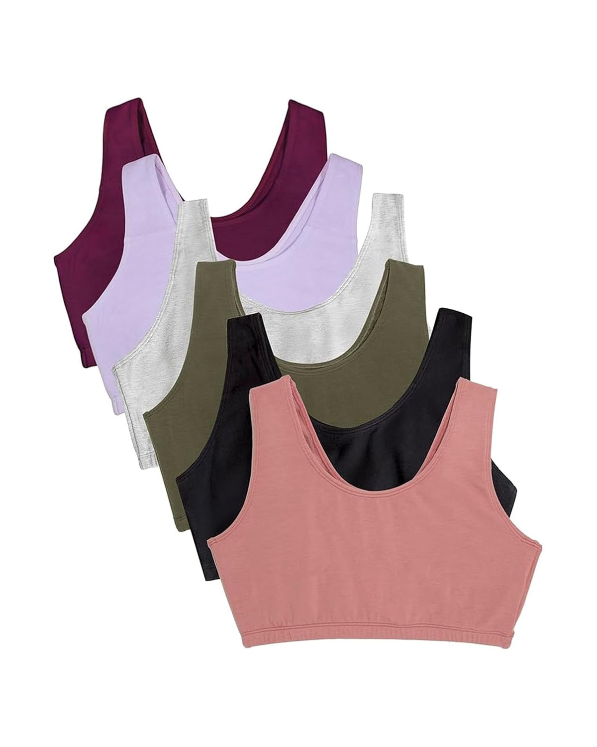 Fruit of the Loom Brasier Deportivo de Algodón para Mujer - Negro - gris jaspeado - oliva - púrpura - lila - atardecer - 36
