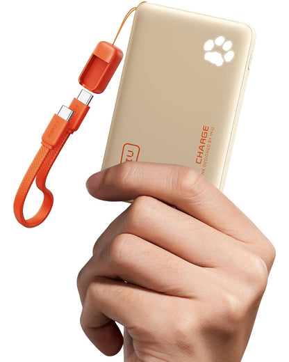 INIU Power Bank 10000mAh 45W con Cable USB-C Integrado - Beige - Versión Compacta