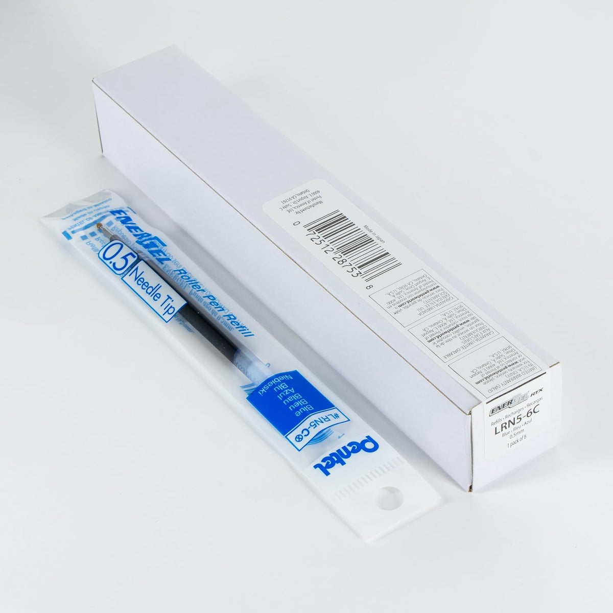 Pentel - Tinta de repuesto para bolígrafo de gel EnerGel, punta de aguja de 0,5 mm, tinta fina, azul, paquete de 6 recambios