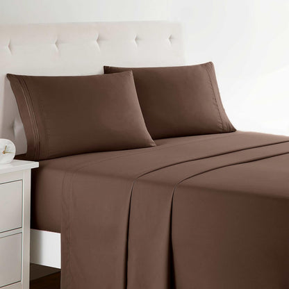 CLARA CLARK Premier 1800 Collection Hoja de Cama Set, Juego de sábanas 4 Piezas, Chocolate Brown, Tamaño King