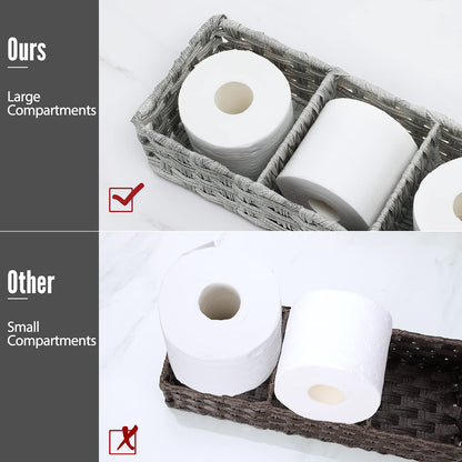 AOZITA Cesta de Papel para Inodoro con Divisor | Lavado gris, tejido a mano, mimbre plástico, almacenamiento múltiple
