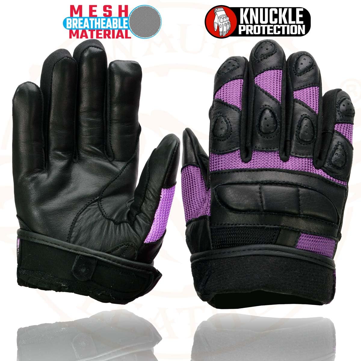Shaf International Milwaukee Leather SH802 - Guantes de competición para Mujer, Color Negro y Morado con Malla, Talla L
