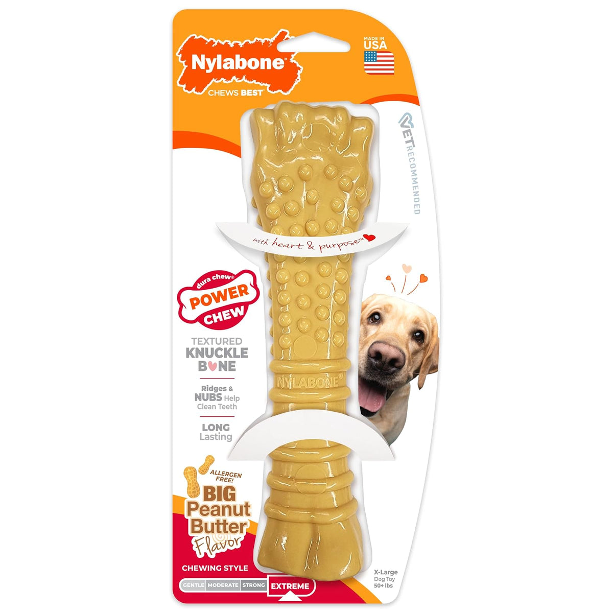 Nylabone Power Chew - Hueso de Perro para masticadores agresivos, Juguete masticable Resistente para Perros, Mantequilla de maní, Talla XL/Souper