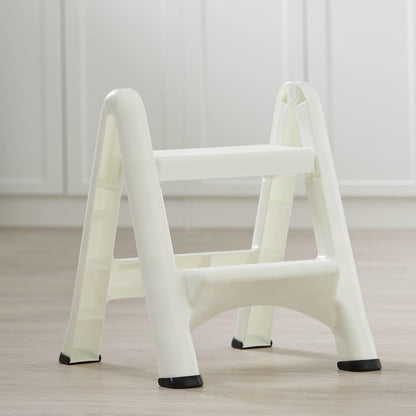 Rubbermaid Two-Step Folding Foot Stool 14-Inch High White 300 Pound Capacity Small Step Stool for Adults/Kids for Use in Library/Kitchen/Bathroom/Garage/Closet