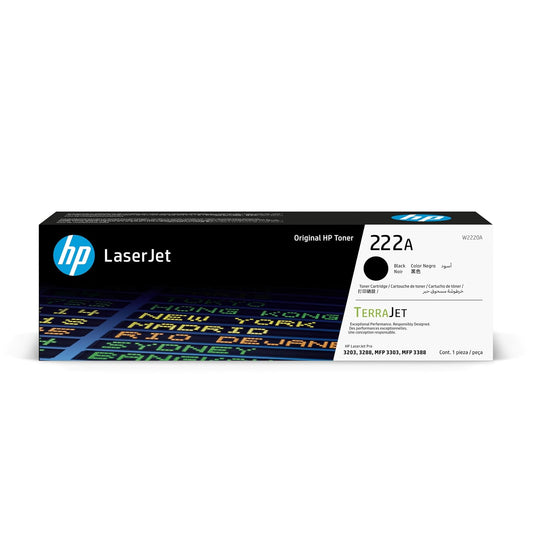 HP Cartucho Tóner LaserJet 222A Negro Original, (W2220A) | para impresoras Series 3203, 3288, MFP 3303, MFP 3388