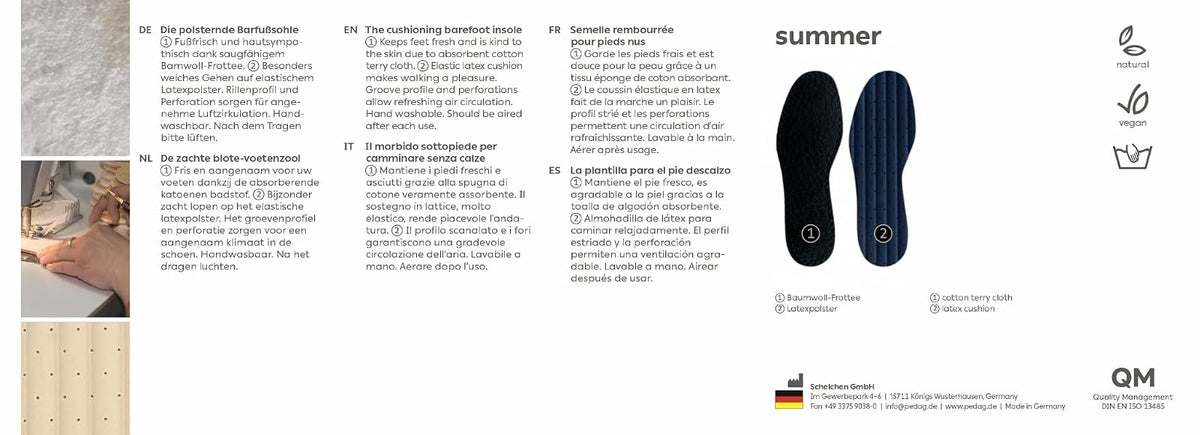 Pedag Pedag Summer Washable Pure Cotton Terry Barefoot Insole, Black, Us 5l/ Eu 35, (pack Of 3), 5.7 Ounce