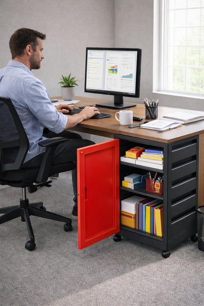 Italhome Mueble Organizador de Plástico con Ruedas, Cajonera con Repisas Multiusos para Oficina, Hogar o Taller, Ligero Resistente, Color Rojo