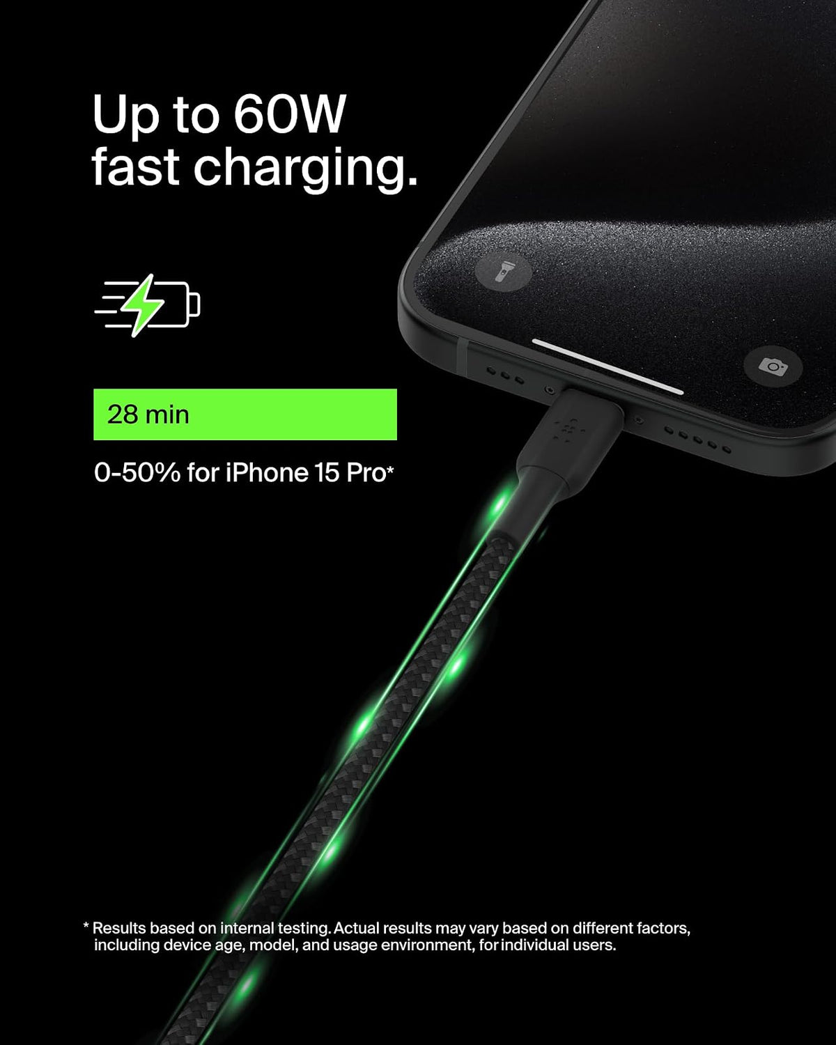 Belkin BoostCharge Cable trenzado USB-C a USB-C (2 M/6.5 pies) para iPhone 16, iPhone 16 Pro, iPhone 16 Pro Max, Galaxy S25, S24, Note, Pixel 9 y 8, iPad Pro, Nintendo Switch 2 y más, color negro