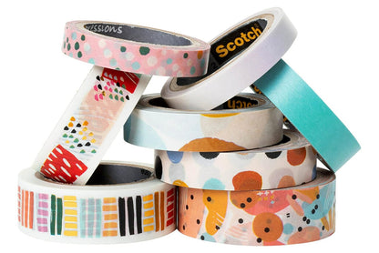 Scotch Cinta Washi, diseño moderno abstracto, 8 rollos, ideal para diario de balas, álbumes de recortes y decoración de bricolaje (C1017-8-P19)