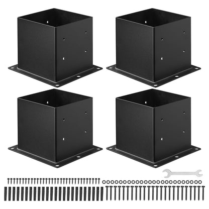VEVOR Base para Postes de Madera 96 x 96 mm Tamaño Interior 92 x 92 mm 4 Piezas Soportes de Acero al Carbono para Postes Espesor de 2 mm para Instalaciones Fijas de Pérgolas, Barandillas, Negro