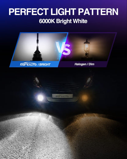 Marsauto H10 9145 Foco LED Antiniebla 9140 Chips CSP 6000K Blanco Frío 360° Pack 2