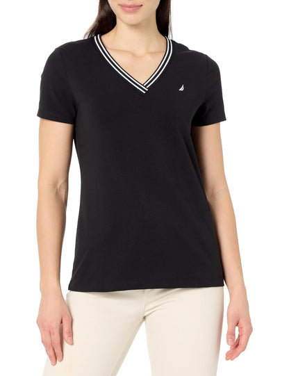 Nautica - playera de manga corta con cuello en V para mujer