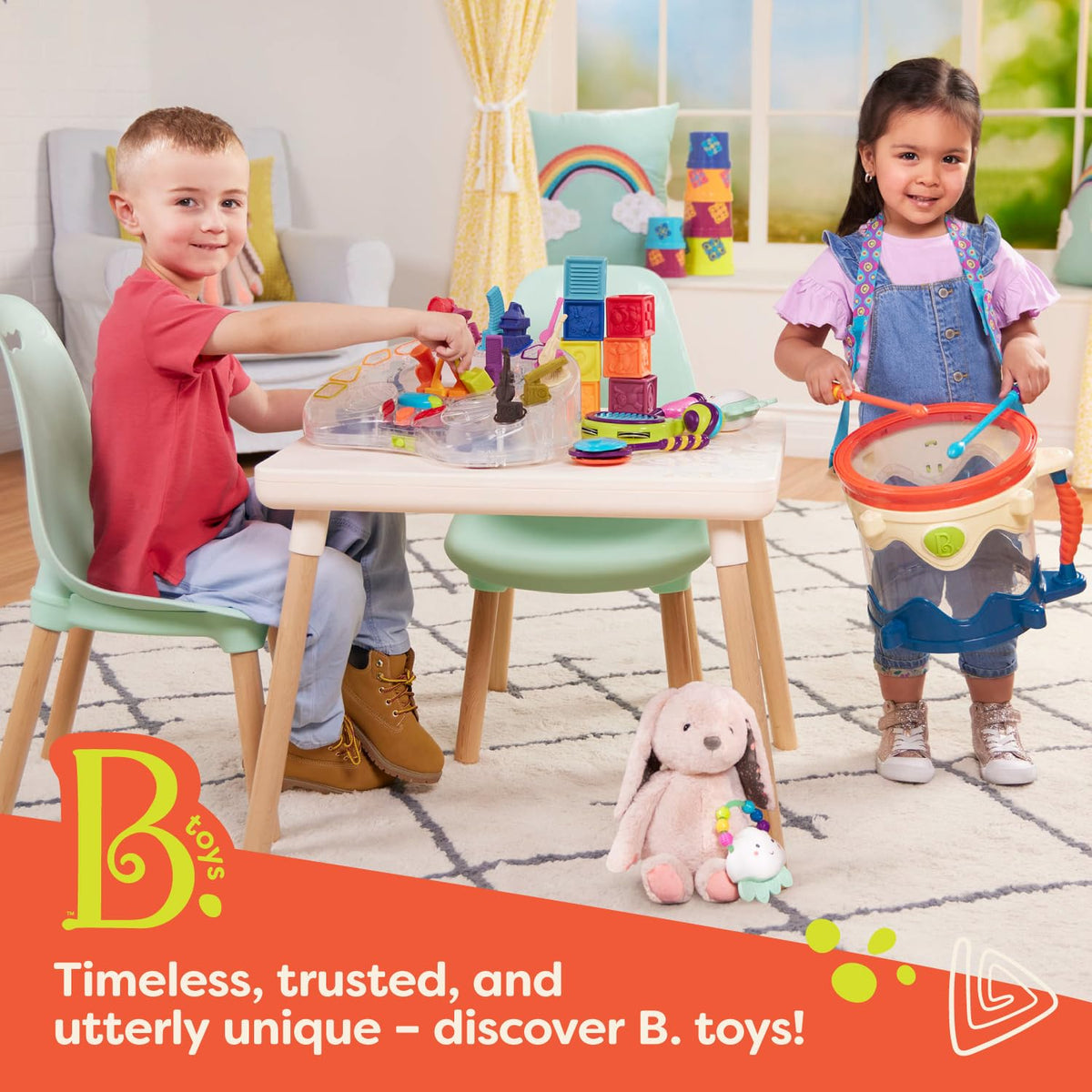 B. toys Peek-A-Boost, Taburete Infantil Marfil de Madera, 2 peldaños | Con asas recortadas, 2 peldaños anchos con textura y llave hexagonal incluida; para baño, cocina o dormitorio; 2 años y +
