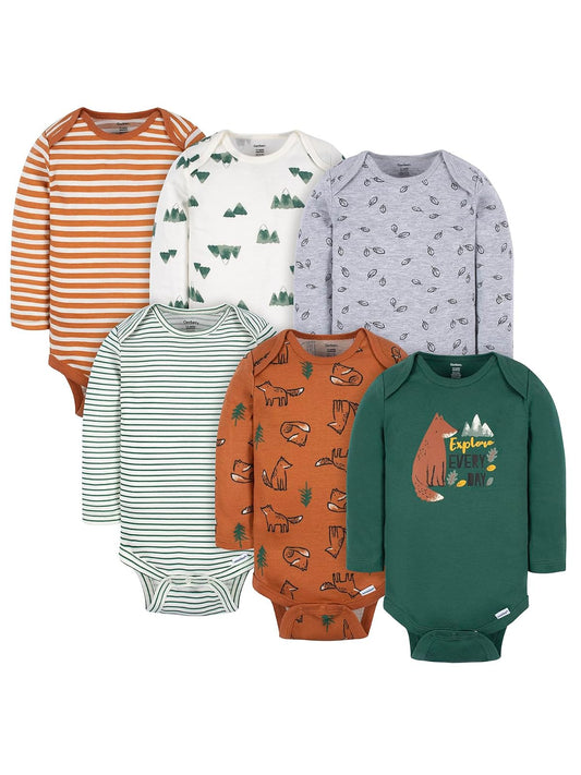 Gerber 6-pack Long-sleeve Onesies Bodysuit Conjunto de camisetas para bebés y niños pequeños bebés niños