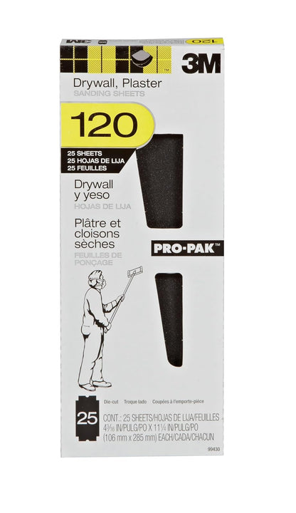 3M Pro-Pak Hojas de lijado para paneles de yeso, grano 120C, 4-1/5 x 11-1/4 pulgadas, paquete de 25 - Sábanas - 120 Grit