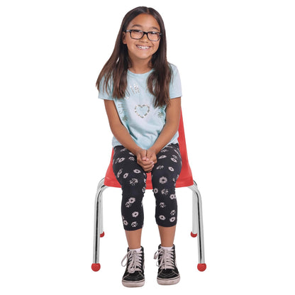 Factory Direct Partners FDP 14 Pulgadas, Asiento apilable para Estudiantes con Patas de Acero Chapado en Cromo y deslizamientos de Bola; para Aprendizaje en casa o Aula, Rojo (Paquete de 6), 10363-RD