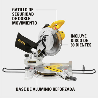 STANLEY Sierra de Inglete Compuesta 10" (254mm) Potencia Profesional de 1800W para Cortes Precisos y Exigentes, SM161-B3 (modelo más reciente)